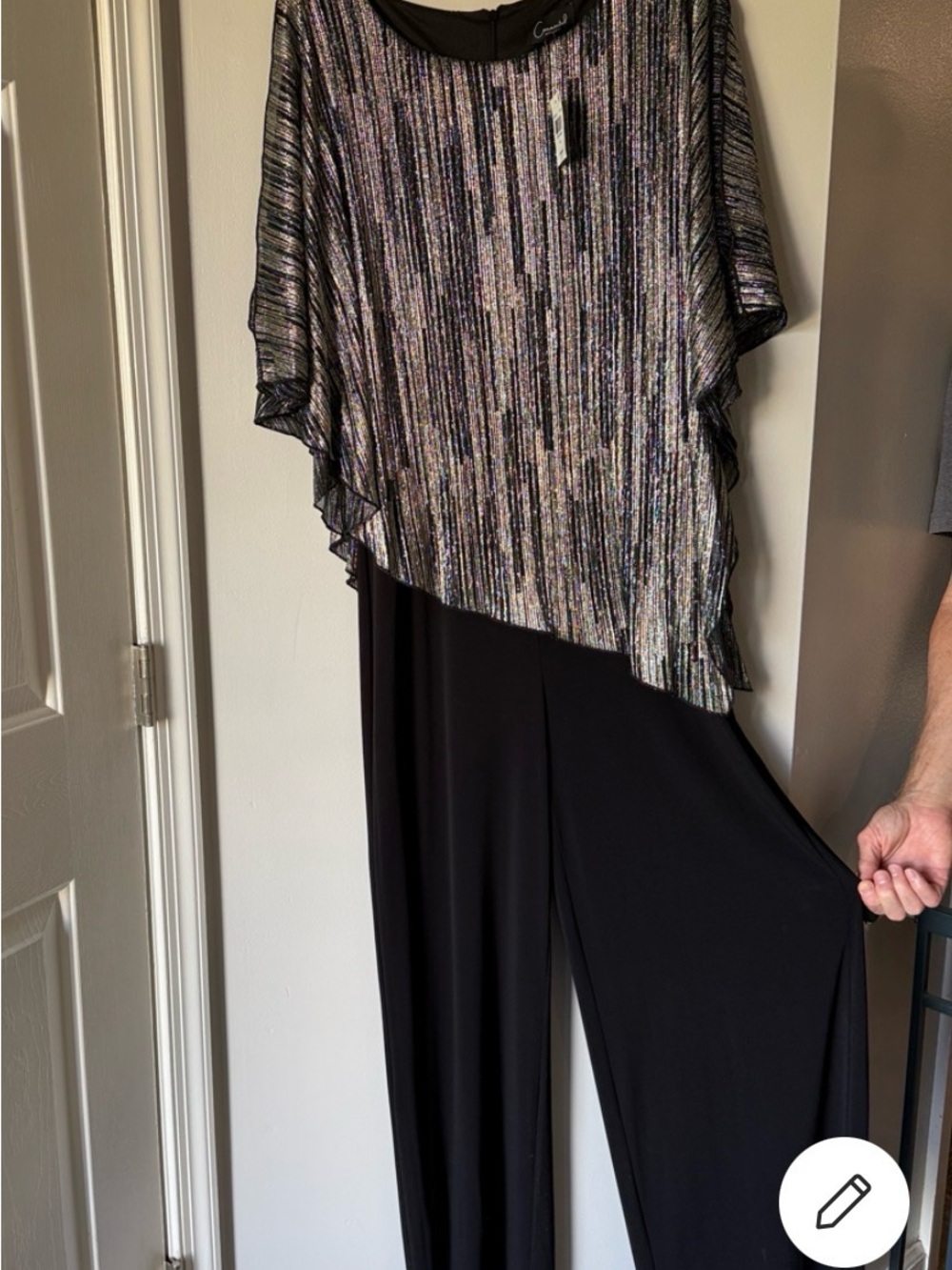 Connected Apparel Women's Black Jumpsuit with Metallic Overlay